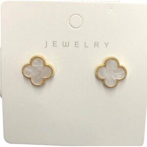 White Flower Post Earrings in Gold Setting - NWT